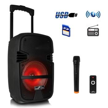 beFree Sound 8in 400 Watt Bluetooth Portable Party PA Speaker System with Illuminating Lights