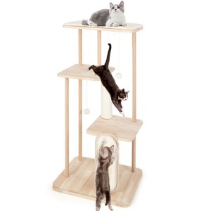 Costway 50" Tall Solid Wood Cat Tree w/ Oak Frame & Beech Post Scratching Board & Posts - 1 of 4