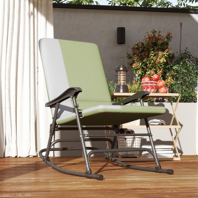 Dark Green and Gray Steel Outdoor Rocking Chairs with Cushions