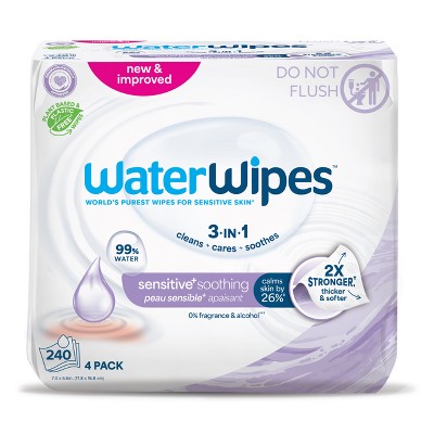 WaterWipes Sensitive+ Soothing Wipes, 3-In-1 Cleans,Soothes, 99% Water with Botanical Extract, Unscented & Hypoallergenic Baby Wipes, 240ct