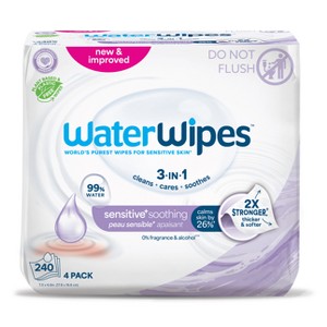 WaterWipes Sensitive+ Soothing Wipes, 3-In-1 Cleans,Soothes, 99% Water with Botanical Extract, Unscented & Hypoallergenic Baby Wipes, 240ct - 1 of 4