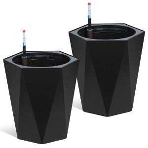 16" Tall Planters Set of 2, Self Watering Plant Pots with Water Level Monitor, Outdoor Planters with Wheels, Indoor Flower Pots, Black - 1 of 4
