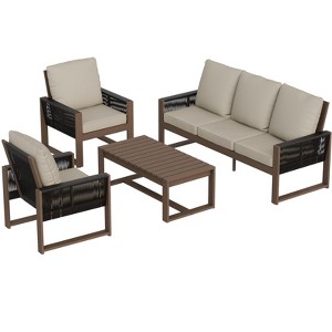 EAGLE PEAK  4 Pieces Natural Cedar Wood Patio Furniture, Outdoor Conversation Set with Coffee Table - 1 of 4
