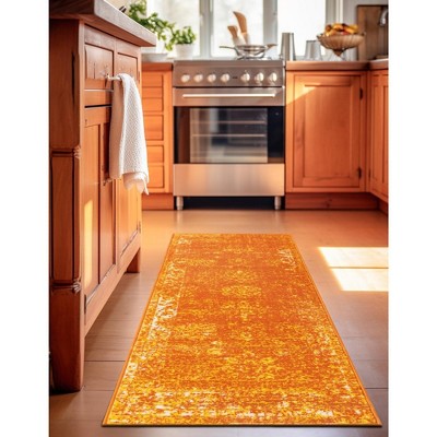 Vibrant Orange Synthetic Runner Rug with Easy Care