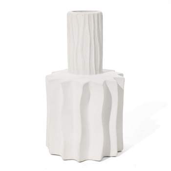 LuxenHome White Fluted 11.8-Inch Tall Stoneware Table Vase