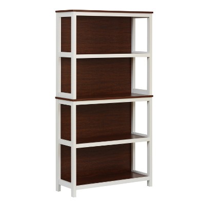 Cherry and White Tall 4-Shelf Wood Bookcase