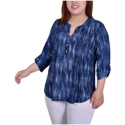 NY Collection Womens Button Pullover Blouse