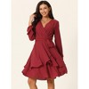Seta T Women's Deep V Neck Wrap Long Sleeve Tie Waist Mini Skating Flowy A-Line Dress - 2 of 4