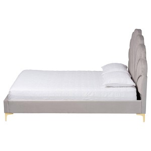 Baxton Studio Queen Size Acosta Velvet Seashell Headboard Platform Bed Light Gray/Gold - 1 of 4
