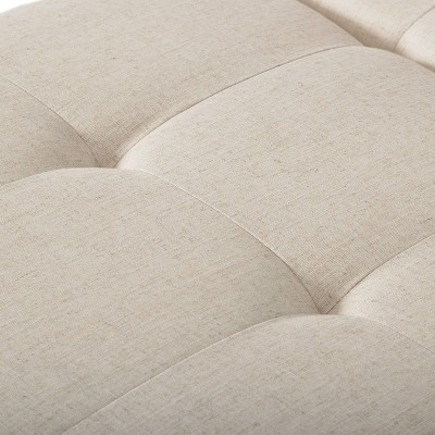 Beige Tufted Double Storage Ottoman with Solid Wood Legs