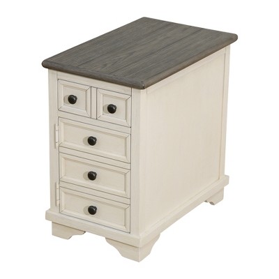 DOMETOUR Modern Side Cabinet with Dark Grey MDF Top & White Oak Drawer – Living Room Storage Accent Furniture