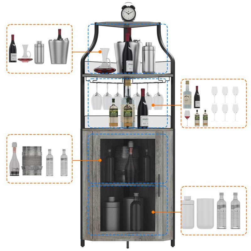 Whizmax Corner Wine Bar Cabinet with Detachable Wine Rack, Bar Cabinet with Glass Holder, Small Sideboard and Buffet Cabinet with Mesh Door, 3 of 8
