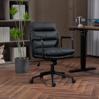 Lycvki PU Leather Ergonomic Office Chair with Wheels and Arms