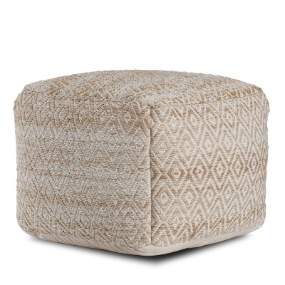 Cherokee Beige and Brown Geometric Woven Pouf
