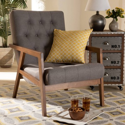 Naeva Wood Armchair Gray/Brown - Baxton Studio