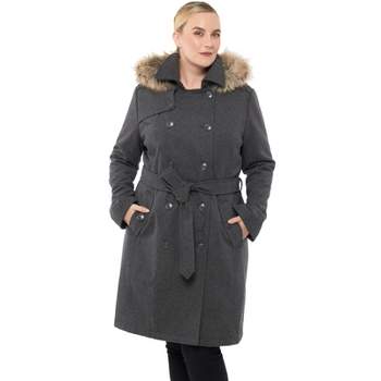 Alpine Swiss Womens Parka Trench Pea Coat Belt Jacket Fur Hood Reg & Plus Sizes