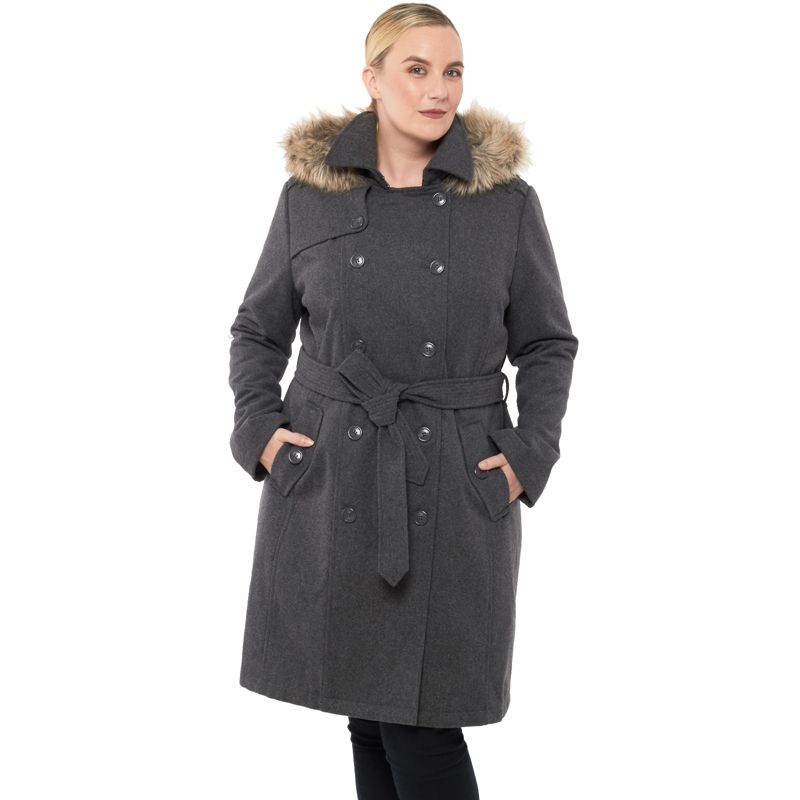 Alpine Swiss Womens Parka Trench Pea Coat Belt Jacket Fur Hood Reg & Plus Sizes, 1 of 9