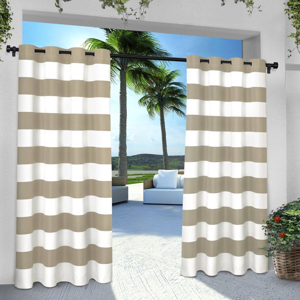 Photos - Curtains & Drapes Indoor/Outdoor Cabana Stripe Grommet Top Window Curtain Panel Pair Taupe (