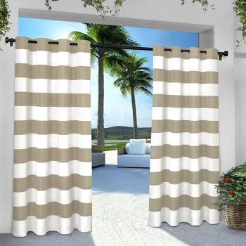 Indoor/Outdoor Cabana Stripe Grommet Top Window Curtain Panel Pair Exclusive Home