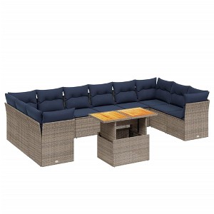 vidaXL Patio Sofa Set with Cushions 11 Piece, Outdoor Sectional Sofa Couch, Patio Conversation Set for Garden Backyard, Gray Poly Rattan - 1 of 4