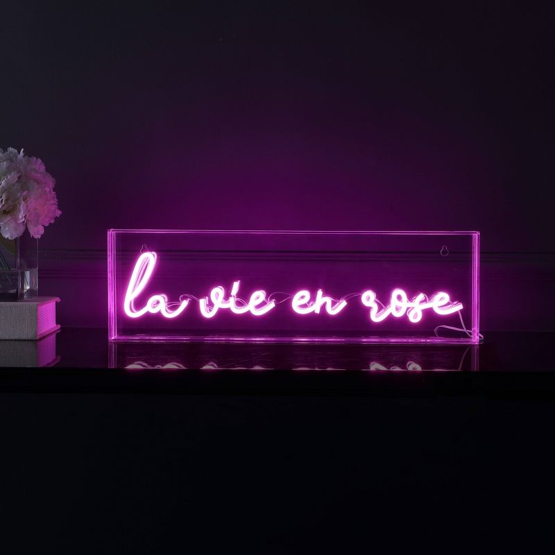 20&#34; x 6&#34; La Vie En Rose Contemporary Glam Acrylic Box USB Operated LED Neon Light Pink - JONATHAN Y, 3 of 7