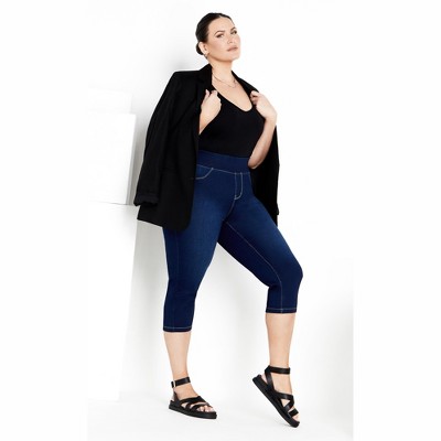AVENUE | Women's Plus Size Pull On Cropped Denim Legging - dark wash, - 18W