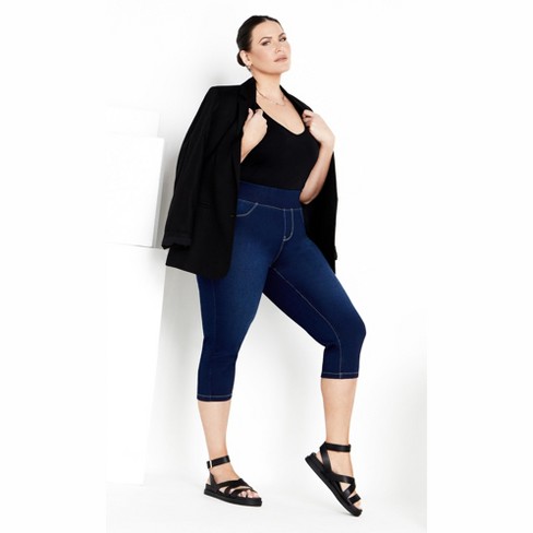 AVENUE | Women's Plus Size Pull On Cropped Denim Legging - dark wash, - 26W