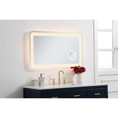 Glossy White Rectangular LED Bathroom Mirror with Magnifier