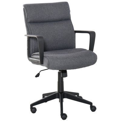 Vinsetto Mid Back Linen Fabric Task Office Chair with Ergonomic Line Wide Seat Thick Padding and 360° Swivel Wheels Grey