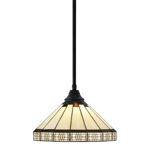 Toltec Lighting Any 1 - Light Pendant in  Matte Black with 15" Honey & Brown Mission Art Glass Shade - 1 of 1
