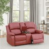 MAYEERTY Power Reclining Loveseat, Electric 2-Seat Leather Recliner with Storage & Cup Holders for Living Room, Red - 2 of 4