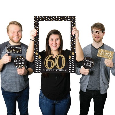 Big Dot of Happiness Adult 60th Birthday - Gold - Birthday Party Selfie Photo Booth Picture Frame & Props - Printed on Sturdy Material