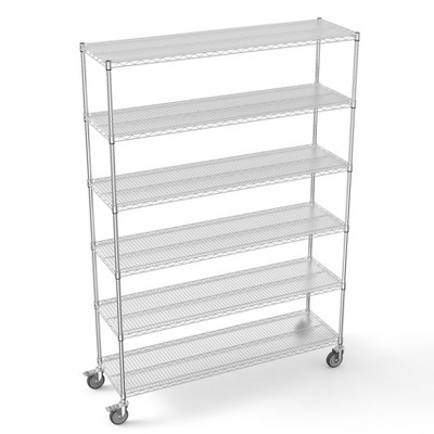 NicBex 82.00" 6-Tier Bookshelf with Wheels & Storage Shelves Bookcases for Living Room Home Office, Gray