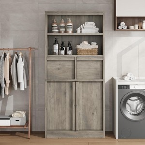 GustoWave 51" Tall Wood Storage Cabinet, Bathroom Cabinet with Open Shelves, 2 Drawers & 2 Doors - 1 of 4