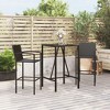 vidaXL 3-Piece Patio Bar Set - Black Poly Rattan Outdoor Garden Furniture with Tempered Glass Tabletop - 2 of 4