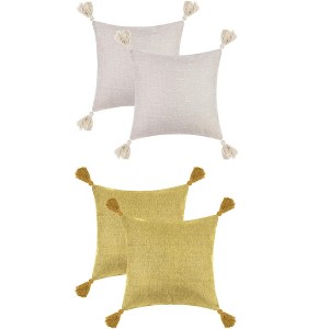 Unique Bargains Linen Fringe Pillow Covers Set with Tassel Design 4 Pcs - 1 of 4