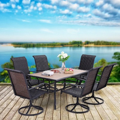 7pc Patio Dining Set with 360 Swivel Chairs & Rectangle Plastic Tabletop - Captiva Designs