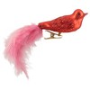 Northlight Glitter Winged Bird Clip On Glass Christmas Ornament - 5.5" - Orange Red and Pink - 4 of 4