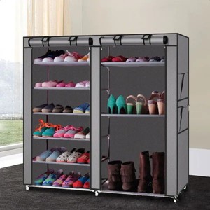 Racxily Double Row Shoe Rack Organizer with 9 or 12 Compartments Non Woven Fabric Shoe Storage Cabinet Space Saving Shoe Shelf - 1 of 4