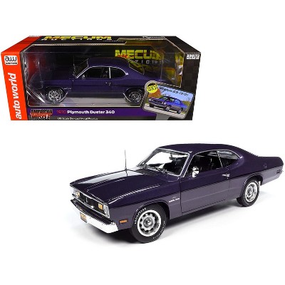 1970 Plymouth Duster 340 Violet Metallic with Black Stripes "Mecum Auctions" 1/18 Diecast Model Car by Auto World