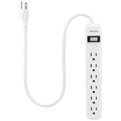 Philips 6-Outlet Surge Protector with 2ft Extension Cord, White