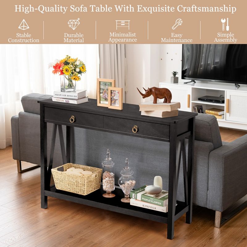 Costway Console Table Storage Shelf Modern Sofa Table w/ Drawer Entryway Hallway Black\Cherry, 5 of 13