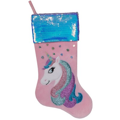 Northlight 20.5" Pink Velvet Unicorn With Sequins Christmas Stocking