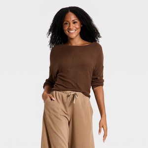 Women's Cozy Ribbed Boatneck Pullover - Auden™ Brown L : Target