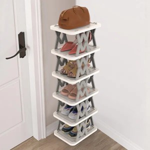 Racxily 6 Tier Foldable Shoe Rack Vertical Shoe Organizer Narrow Shoe Rack for Small Spaces Space Saving Free Standing for Corner Entryway - 1 of 4