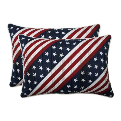 2pc Outdoor/Indoor Oversized Rectangular Throw Pillow Set Major Americana Red - Pillow Perfect: Weather & Fade-Resistant, Patriotic Design