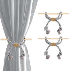 Unique Bargains Cotton Hand-Woven Decorative Tassel Curtain Tiebacks with Wood Club - 1 of 4