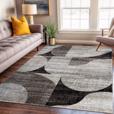 Modern Geometric Brown Synthetic 5' x 7' Area Rug