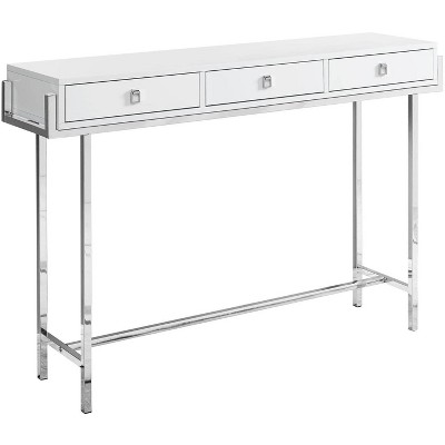 48" Glossy White Metal Rectangular Console Table with Storage