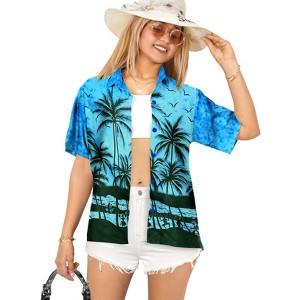 LA LEELA Button Down Shirt Summer Beach Party Blouse Shirt Colorful Casual Short Sleeve Tropical Vacation Hawaiian Shirts Tank Top Women - 1 of 4